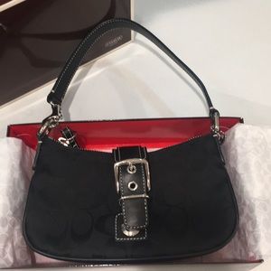 Coach small handbag- Black and chrome. “C” print